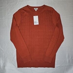 Kim Rogers Womens Rust Orange Cable Knit Cotton Crew Neck Sweater NWT Size M